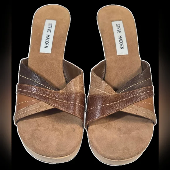 8.5 Steve Madden Danelle Brown Wooden Mules - Picture 3 of 7